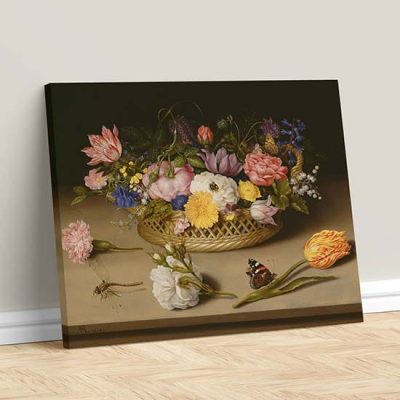 Quadro natura morta con fiori su tela