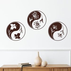 Adesivi da parete yin yang con fiori