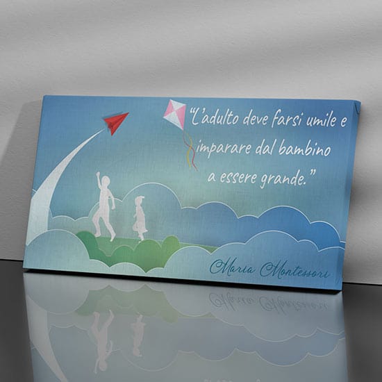 Quadro su tela con citazione di Maria Montessori per bambini