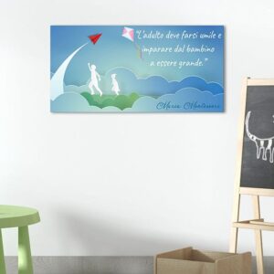 Quadro su tela con citazione di Maria Montessori stampa per bambini