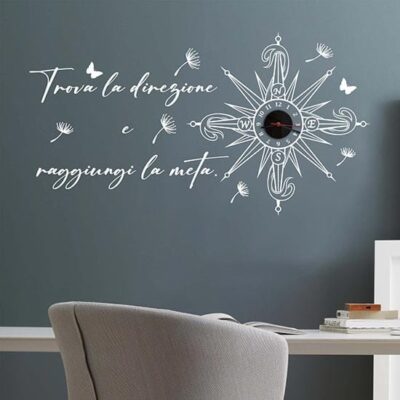 Orologio da parete rosa dei venti con frase adesiva