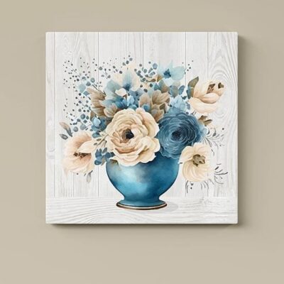 Quadro su tela con fiori shabby chic d'arredo