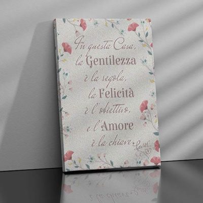 Quadro con frase sulla famiglia in stile shabby su tela