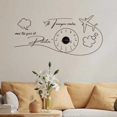 Orologio a muro con adesivi da parete con frase