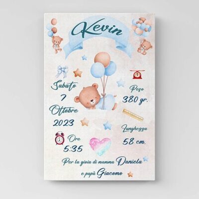 Quadretto nascita personalizzato per bambino su tela