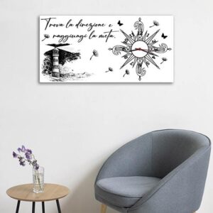 Quadro orologio da muro rosa dei venti con frase