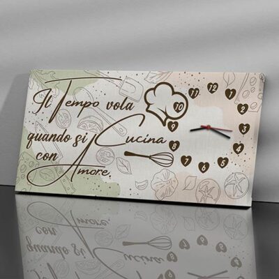 Quadro orologio per cucina con frase su tela