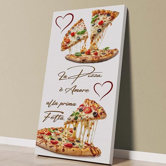 Quadro con pizza e frase su tela