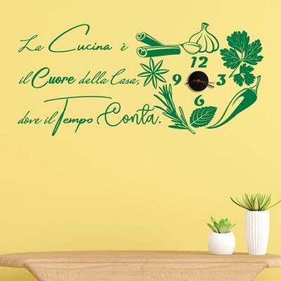 Orologio da muro con adesivi per cucina con frase