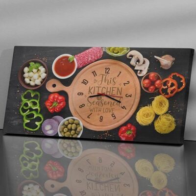 Orologio da parete su tela per cucina con frase