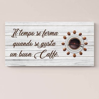 Orologio su tela con frase sul caffè