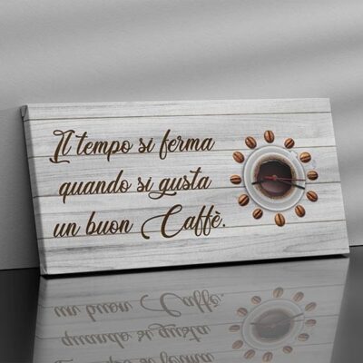 Orologio su tela con frase sul caffè per decorare