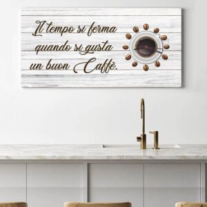 Orologio su tela con frase sul caffè per parete