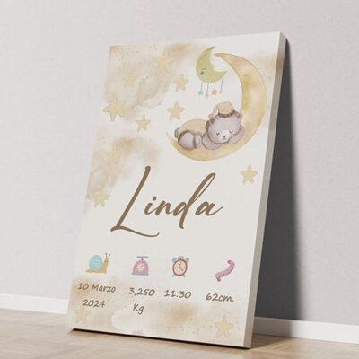 Quadretto nascita per bambini personalizzato su tela