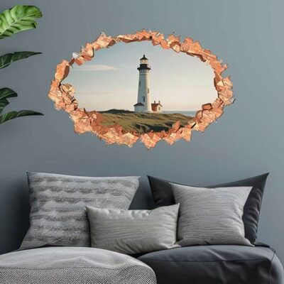Adesivo 3d da parete con faro nello sfondo