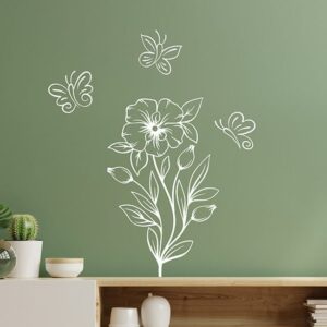 Wall sticker floreale con farfalle leggere, perfetto per decorare la casa con un tocco naturale.