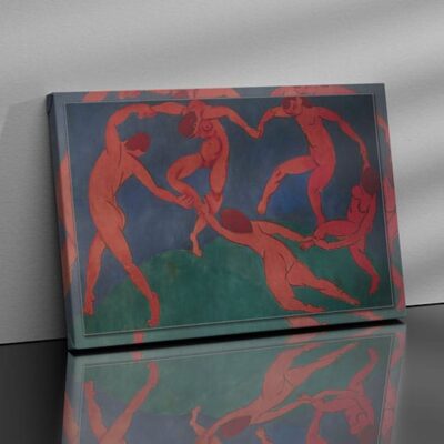 Decorazione murale moderna con la riproduzione del celebre dipinto 'La Danza' di Matisse, perfetta per arricchire soggiorni e spazi creativi con eleganza e stile.
