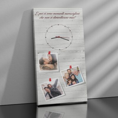 Orologio da parete personalizzato con fotografie e frase emozionale, perfetto come idea regalo per famiglia e amici.