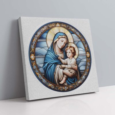 Stampa su tela "Madonna con Bambino" – Arte sacra classica per ambienti eleganti, perfetta per salotti, camere da letto e luoghi di preghiera.