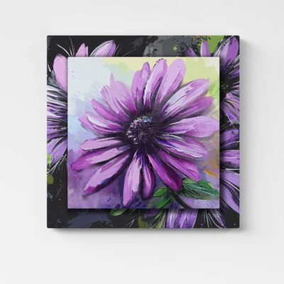 Stampa floreale su doppia tela, con effetto tridimensionale che dona un tocco artistico e dinamico all’ambiente.