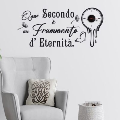 Elegante orologio da muro con scritte adesive motivazionali, ideale per decorare la casa con un tocco personale.