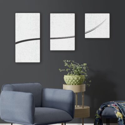 3 stampe su tela di quadri da soggiorno moderni astratti, ideale per ambienti raffinati e minimal.