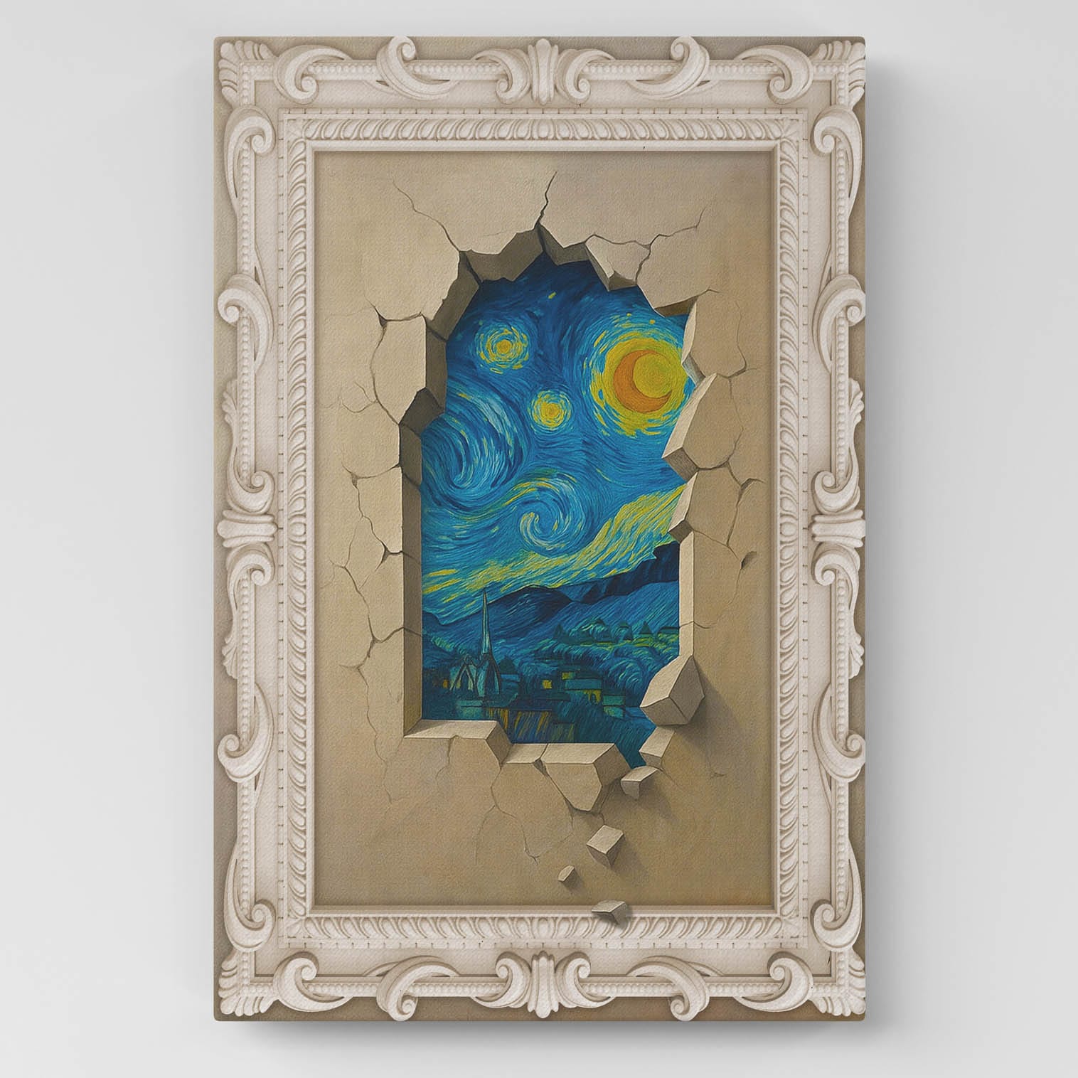 Quadro moderno effetto 3D con cornice stampata su tela, ideale per arredare con stile soggiorni o uffici.