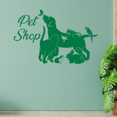 Colorati stickers murali pet shop ideali per personalizzare l’ambiente del tuo negozio di animali con stile e originalità.