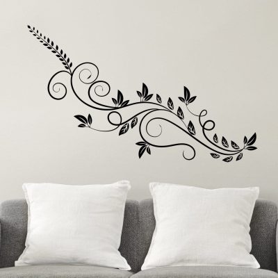 Adesivi stilizzati floreali da parete neri in stile moderno, perfetti per decorare soggiorno o camera da letto.