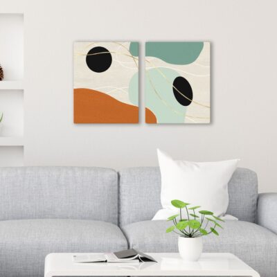 Stampe su tela con astrattismo moderno dai colori vivaci, ideali per arredare il soggiorno con un tocco di design contemporaneo.
