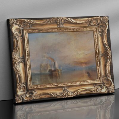 Riproduzione su tela del quadro La Valorosa Téméraire di Turner con cornice finta stampata.