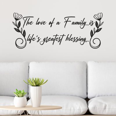 Adesivi famiglia con scritte da parete eleganti, decorazione murale con frasi motivazionali per soggiorno e camera da letto.