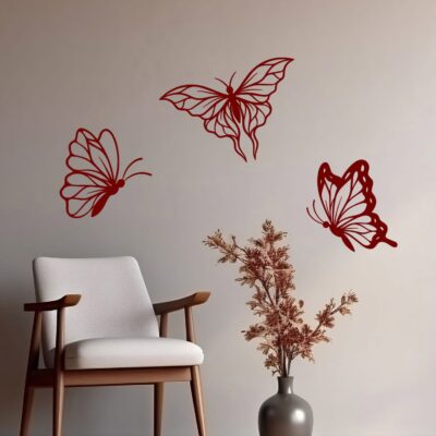 Stickers murali con farfalle bordeaux per decorazioni da parete, adesivi moderni per cucina e soggiorno.