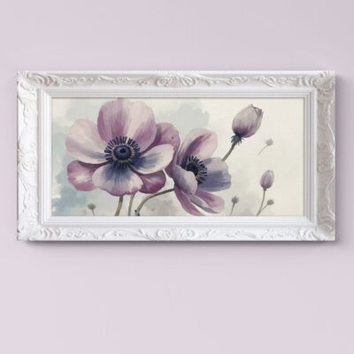 Quadri camera da letto con cornici su tela con fiori viola raffinati per un tocco di classe e armonia.