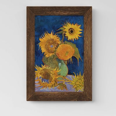 Quadro Van Gogh sei girasoli stampato su tela con cornice effetto legno